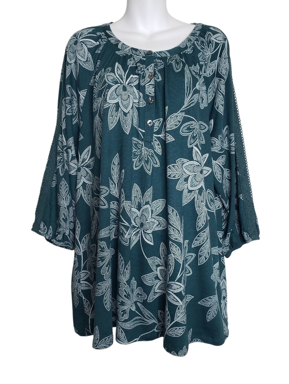 CJ Banks Green & White Floral Print Pullover Blouse Top Women's Size 2X NWT